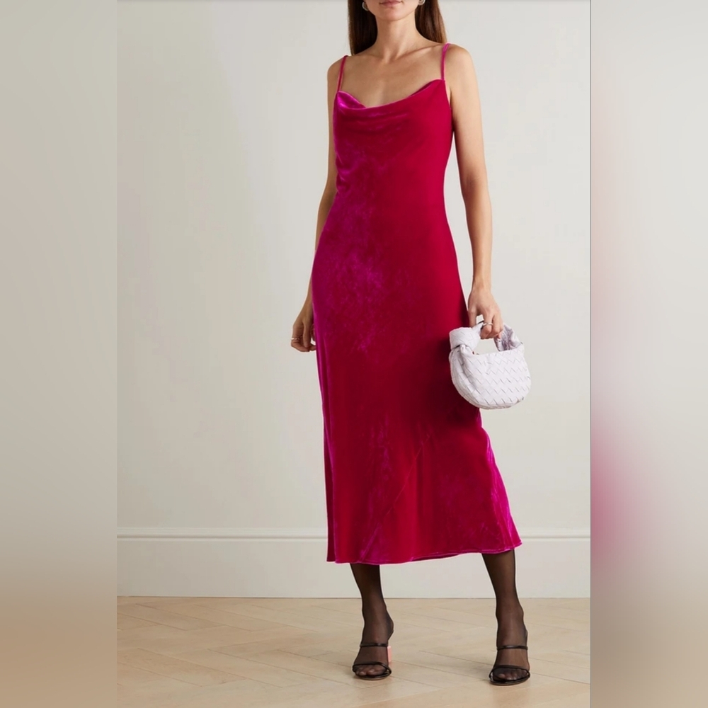 Reformation Fuchsia Velvet Midi Dress